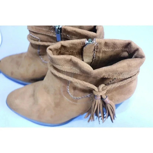 Bamboo Brown Suede Fringed Ankle Boots-Side Zip-Size 10 - Picture 4 of 11
